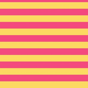 Pineapple Yellow Awning Stripe Pattern Horizontal in Deep Pink