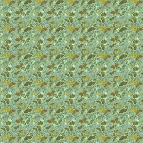 Raindrops and Butterflies in Rustic Gold and Olive Green - 4 inch repeat