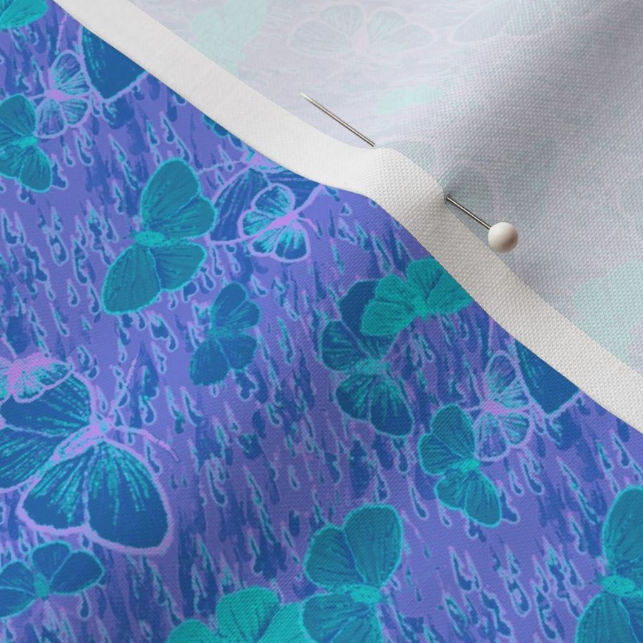 Raindrops and Butterflies in Teal, Aqua and  Lavender