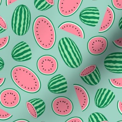 watermelons - pink on mint - summer fruit - LAD21
