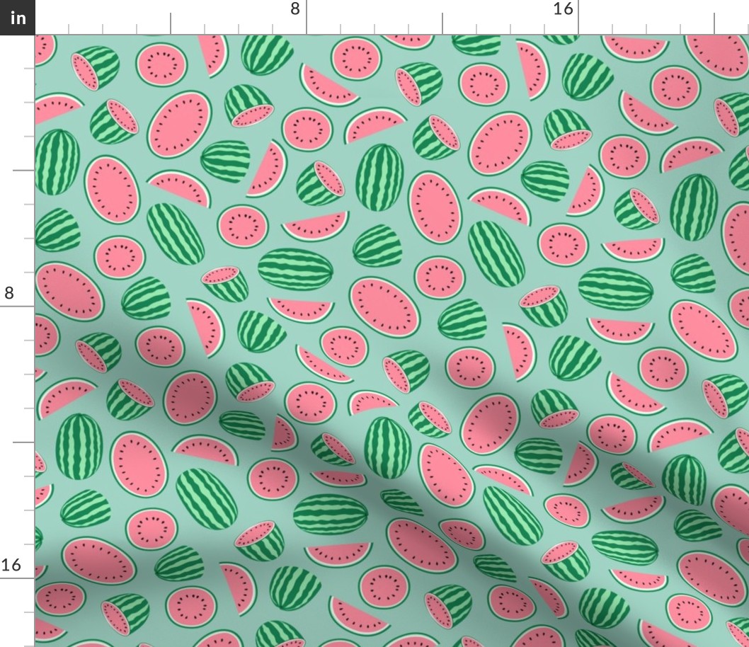 watermelons - pink on mint - summer fruit - LAD21