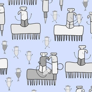 Cute Pipettes and PCR Tubes in Black and White on Blue