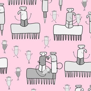 Cute Pipettes and PCR Tubes in Grey on Pink