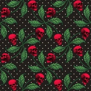 ★ ROCKABILLY CHERRY SKULL AND POLKA DOTS ★ Red + Classic Green - Large Scale / Collection : Cherry Skull - Rock 'n' Roll Old School Tattoo Prints