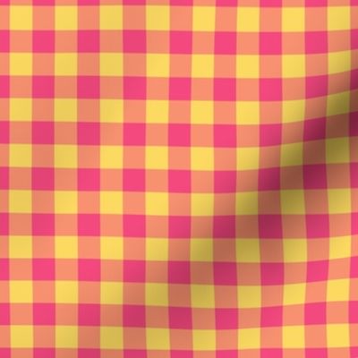 Gingham Pattern - Pineapple Yellow and Deep Pink