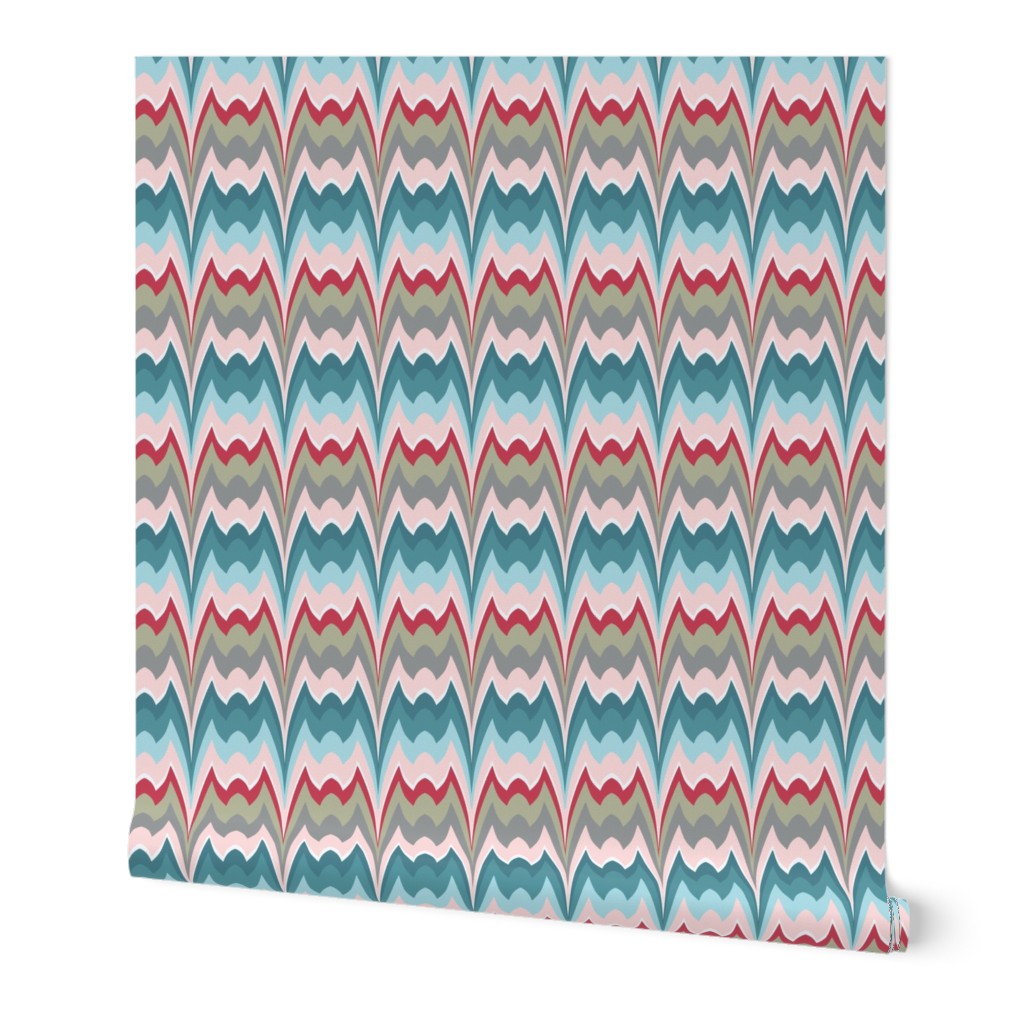 Bargello curved flame stitch blue pink large