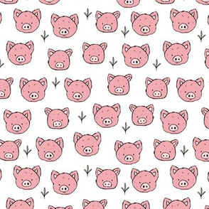 Little piggy friends cute pig faces and grass kids animal farm theme pink on white 