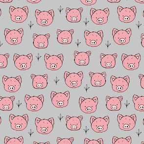 Little piggy friends cute pig faces and grass kids animal farm theme soft gray pink