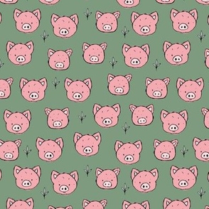 Little piggy friends cute pig faces and grass kids animal farm theme olive pink