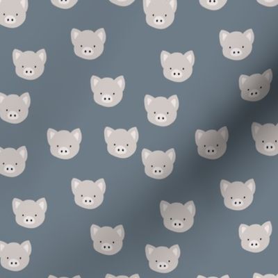 The minimalist boho piglet face adorable farm animal pig baby nursery design boys stone blue gray