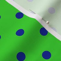 Polka Dots - Bluish Purple dots on a Green background