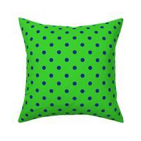 Polka Dots - Bluish Purple dots on a Green background