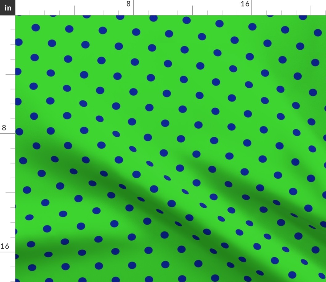 Polka Dots - Bluish Purple dots on a Green background