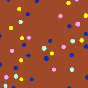 The minimalist neon confetti spots and dots colorful pop art style design rust mint eclectic blue pink