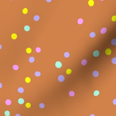 The minimalist neon confetti spots and dots colorful pop art style design cinnamon burnt orange lilac mint pink mint lemon yellow