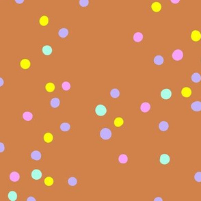 The minimalist neon confetti spots and dots colorful pop art style design cinnamon burnt orange lilac mint pink mint lemon yellow