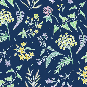 Floral wild grasses navy