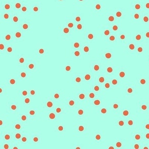 The minimalist neon confetti spots and dots colorful pop art style design mint orange 