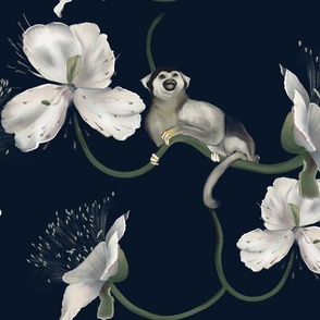 Monkey and white flowers large scale