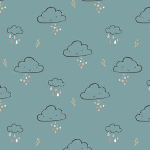 Cute Stormy Clouds on Teal 