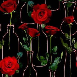 Red Roses in Vases  