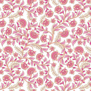 Kalamkari Coordinate Florals White Pink