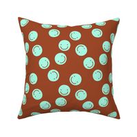 Pop art smiley design bright spring colored chat icon mint green red brick
