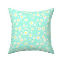 The minimalist neon Summer day daisies pop art Scandinavian boho style nursery mint green white yellow 