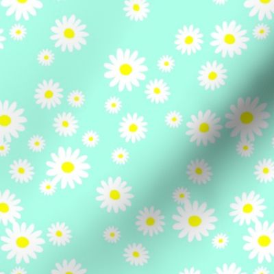 The minimalist neon Summer day daisies pop art Scandinavian boho style nursery mint green white yellow 