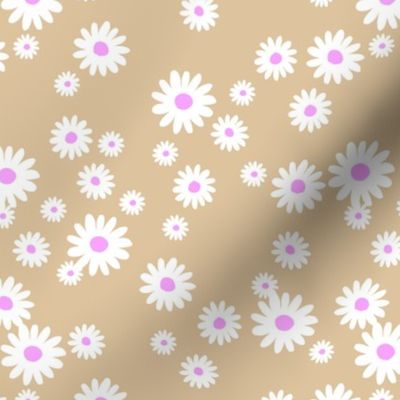 The minimalist neon Summer day daisies pop art Scandinavian boho style nursery beige sand white pink 