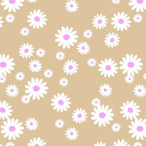 The minimalist neon Summer day daisies pop art Scandinavian boho style nursery beige sand white pink 