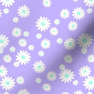 The minimalist neon Summer day daisies pop art Scandinavian boho style nursery lilac purple white mint 