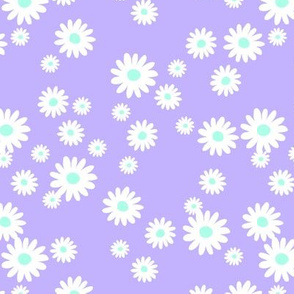 The minimalist neon Summer day daisies pop art Scandinavian boho style nursery lilac purple white mint 