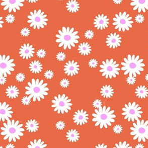 The minimalist neon Summer day daisies pop art Scandinavian boho style nursery tangerine orange white pink