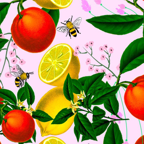 Summer,citrus, oranges, bees ,Mediterranean style ,lemon fruit patter