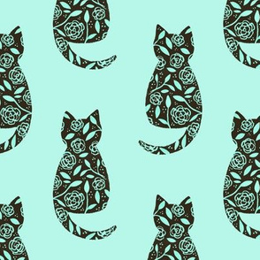 Floral Cat Silhouettes (Mint)