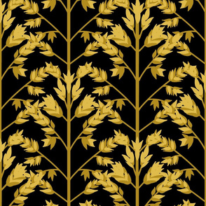 Grass Pattern 1 Gold  150 - Black Large