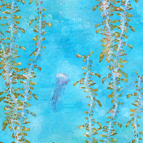 Kelp Gardens on Blue Watercolor  Background