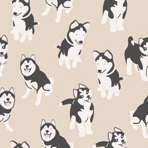 Siberian Husky Dog on Beige/ Dog breed / Dog fabric