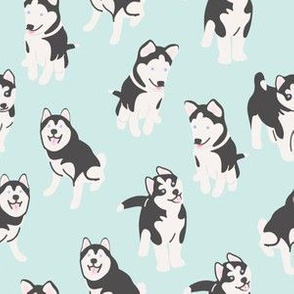 Siberian Husky Dog on Mint / Dog breed / Dog fabric