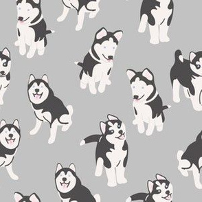 Siberian Husky Dog on Grey / Dog breed / Dog fabric