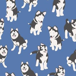Siberian Husky Dog on Blue / Dog breed / Dog fabric