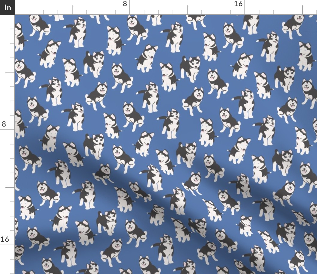 Siberian Husky Dog on Blue / Dog breed / Dog fabric