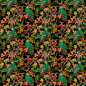 Tropical Paradise With Parrots Summer Pattern Smaller Scale