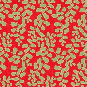 Mila's Maidenhair Fern _Green on Red Linen