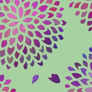 Dahlia Purple Foil Half Drop Pattern Soft Green BG