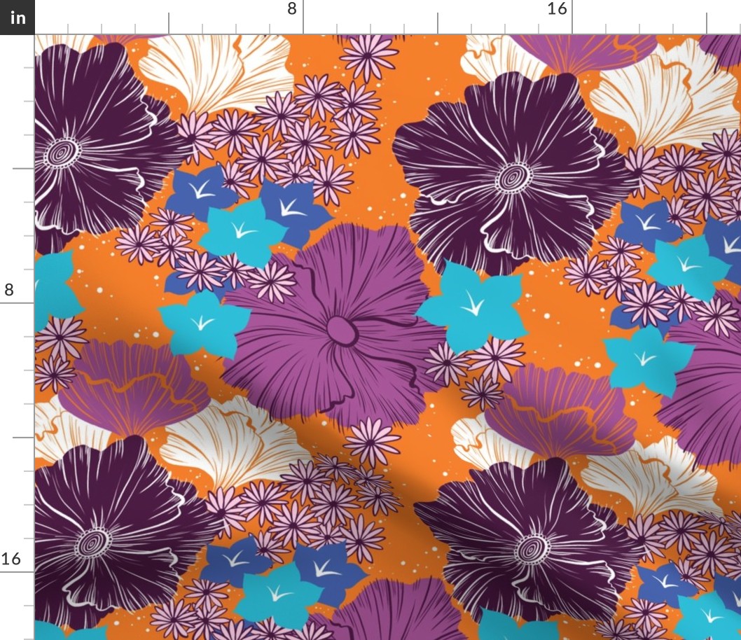 Retro Florals Orange 12" Repeat