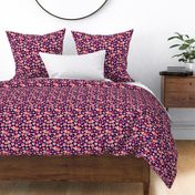 Medium Scale - Autumn Watercolor Sleeping Fox Floral  - Dark Navy Background