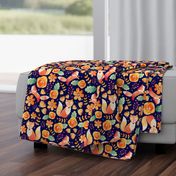 Large Scale - Floral Fox Friends - Navy Background