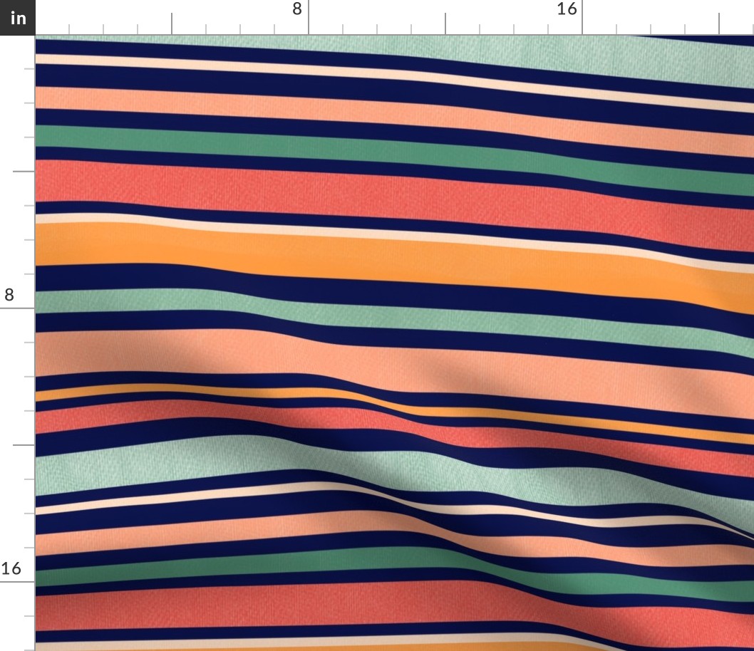 Bigger Scale - Stripe Coordinate - Floral Fox Friends - Dark Navy Background